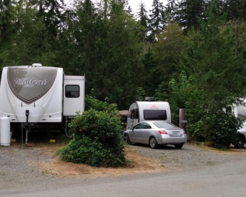 forested, backin site at Elwha RV Park and Campground near Olympic National Park
